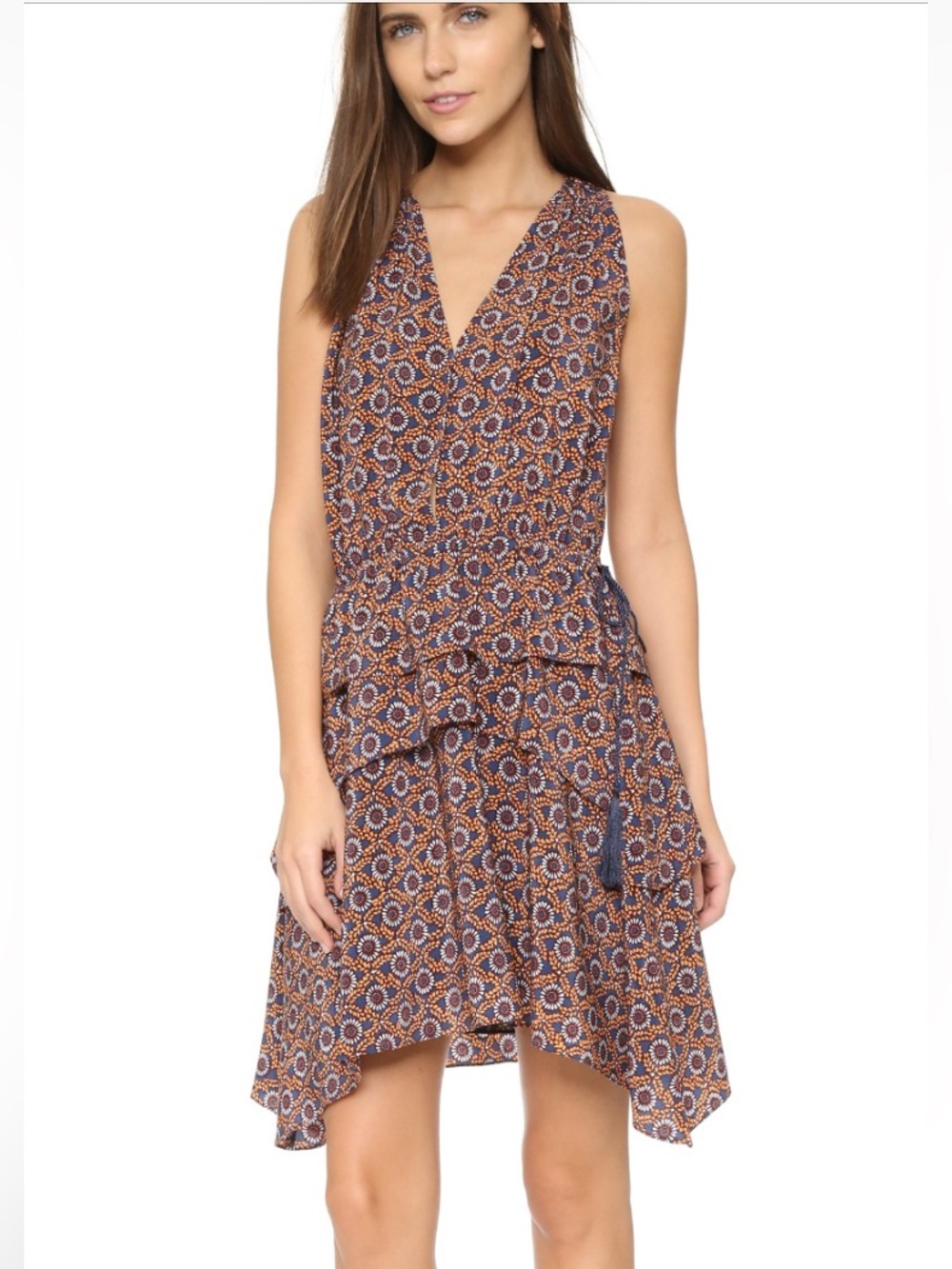 DEREK LAM 10 CROSBY Medallion Floral V Neck Dress